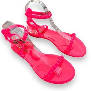 Valentino Garavani Rockstud PVC Jelly Sandals Flats Jellies Hot Neon Pink 38 / 8